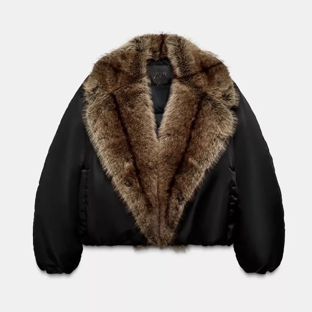 Zara FAUX FUR COLLAR BOMBER JACKET ZW COLLECTION